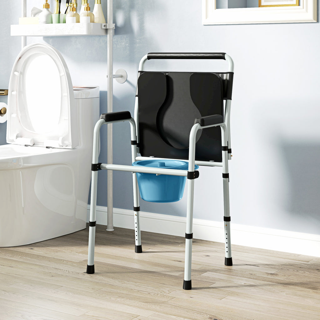 Bedside Commode Chair for Seniors, Adults, Handicap, Raised Toilet Seat with Arm, Adjustable Height, 331 lbs, Black