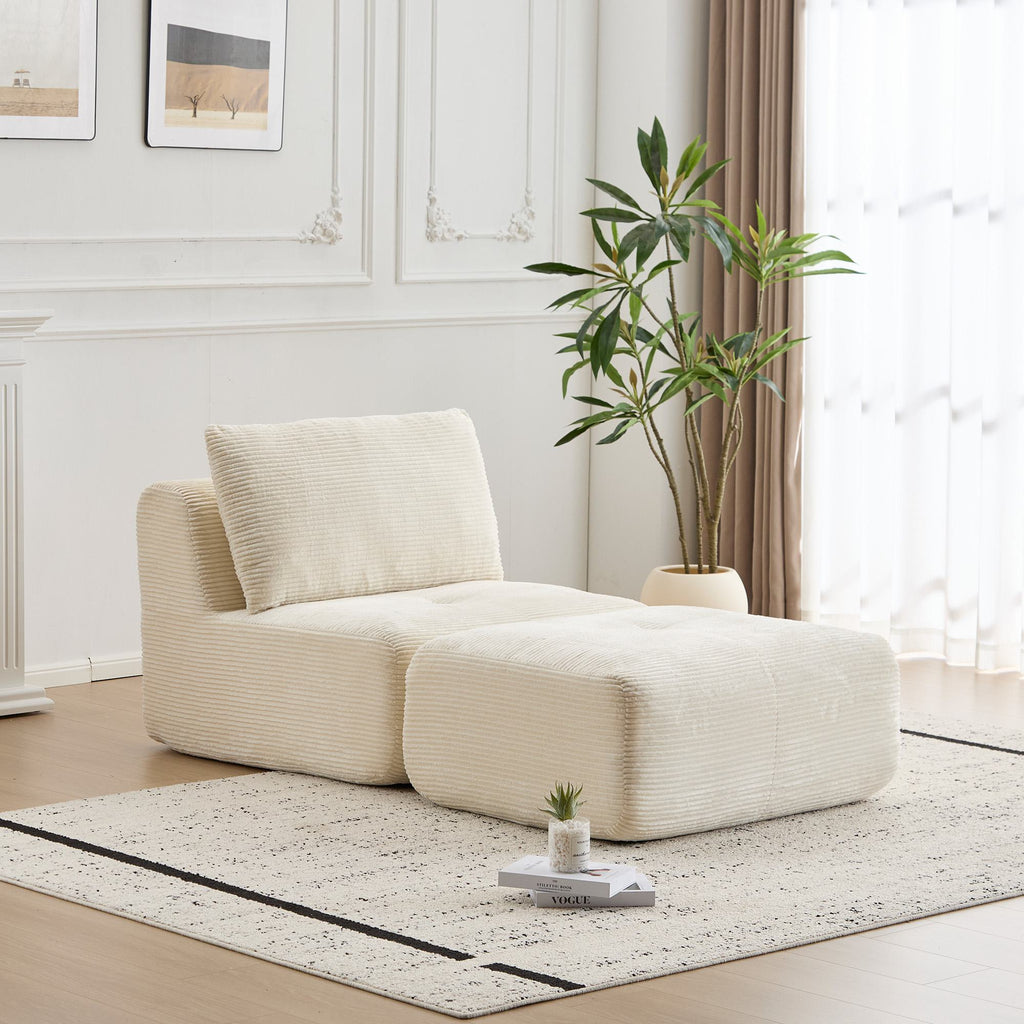 Compressed Sofa Modern Memory Foam Sectional with Pet-Friendly Corduroy Fabric, Modular Sofas for Small Spaces Single Chaise Longue for Living Room, 71" L x 36" W x 28.5" H, Beige