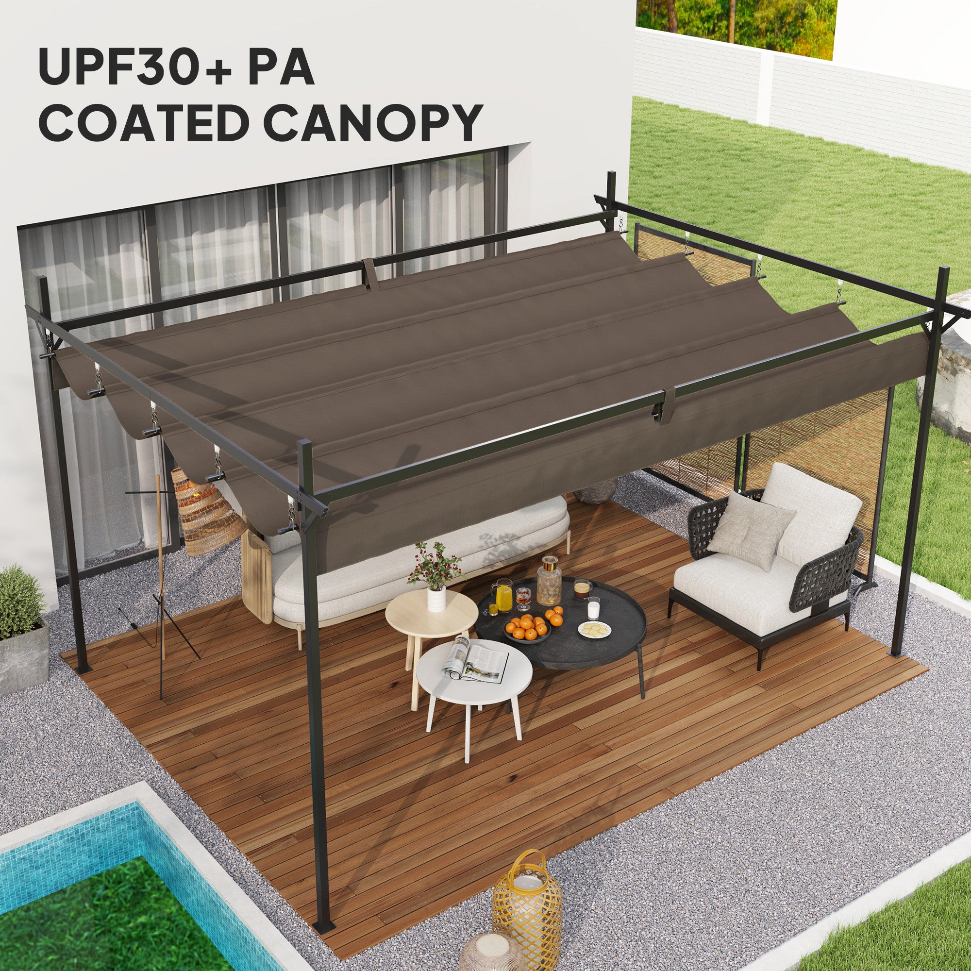 10' x 13' Metal Retractable Pergola Canopy, Outdoor Pergola for Garden, Patio, Backyard, Deck, Brown