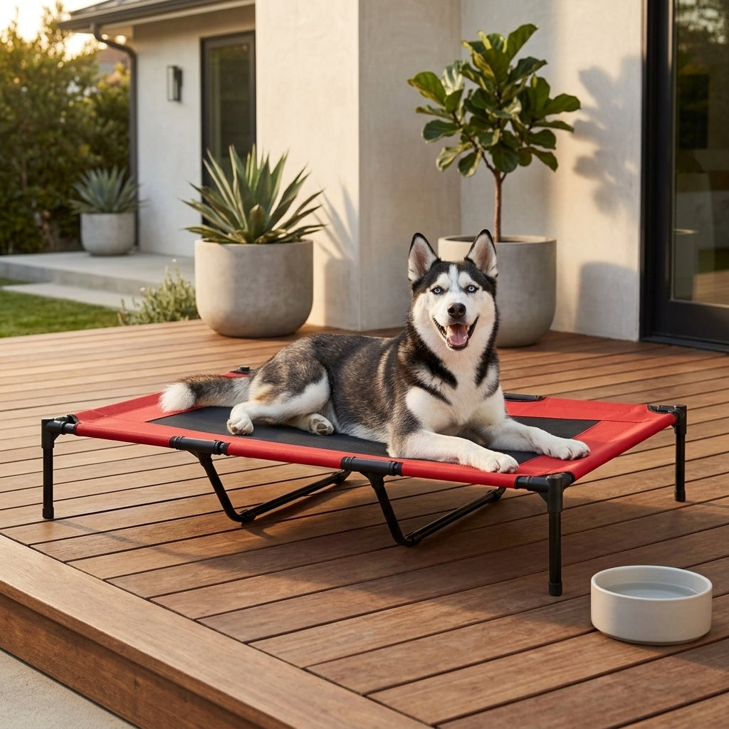 XL Elevated Dog Bed, Outdoor Raised Dog Bed, Portable Pet Cot w/Carry Bag Metal Frame Breathable Mesh Indoor and Outdoor Red