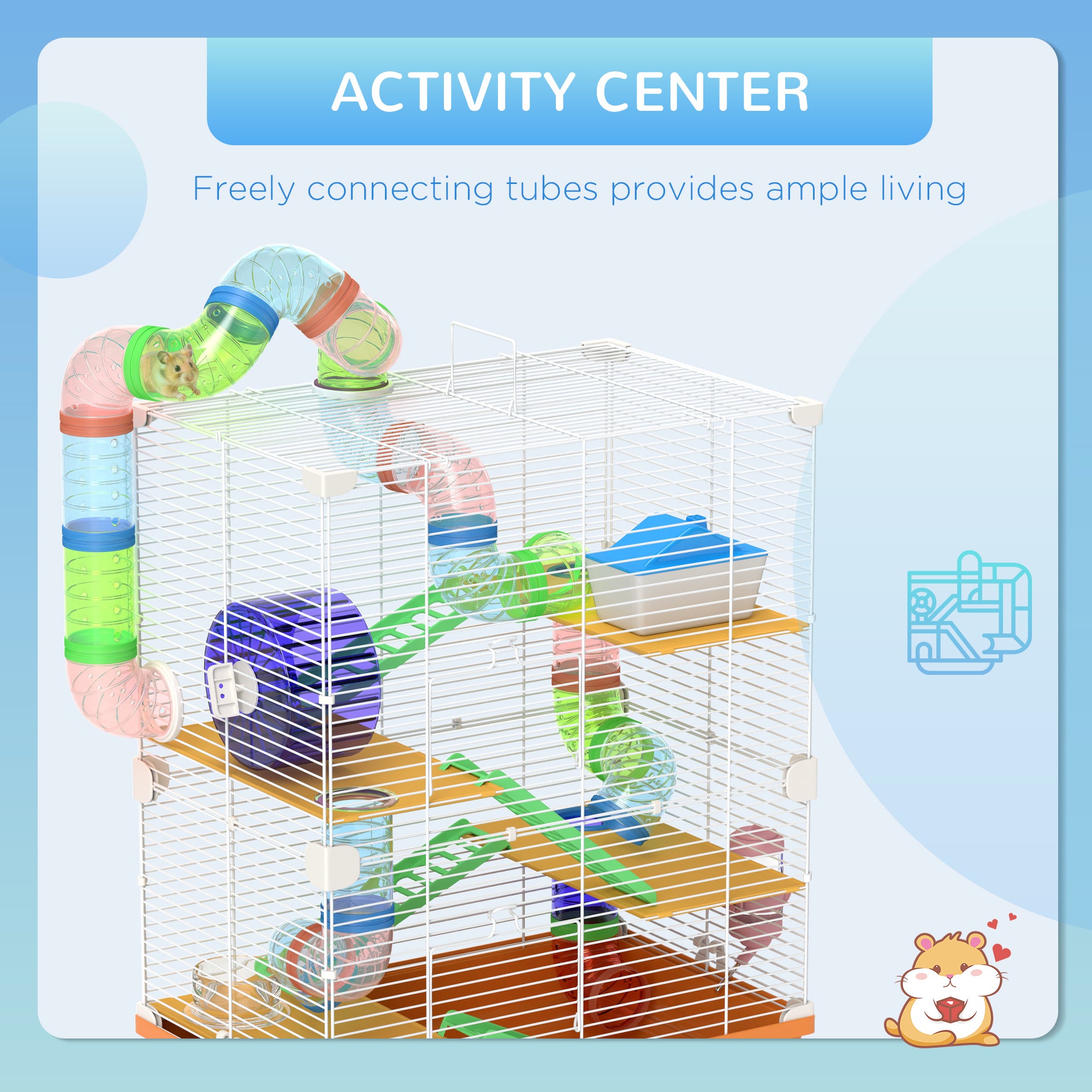 5 Tiers Hamster Cage Portable Animal Travel Carrier w/ Exercise Wheels Tube, Orange