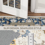 Machine Washable Area Rug 8x10, Non-Slip Boho Floral Print Floor Carpet for Living Room, Bedroom, Dining Room, Blue