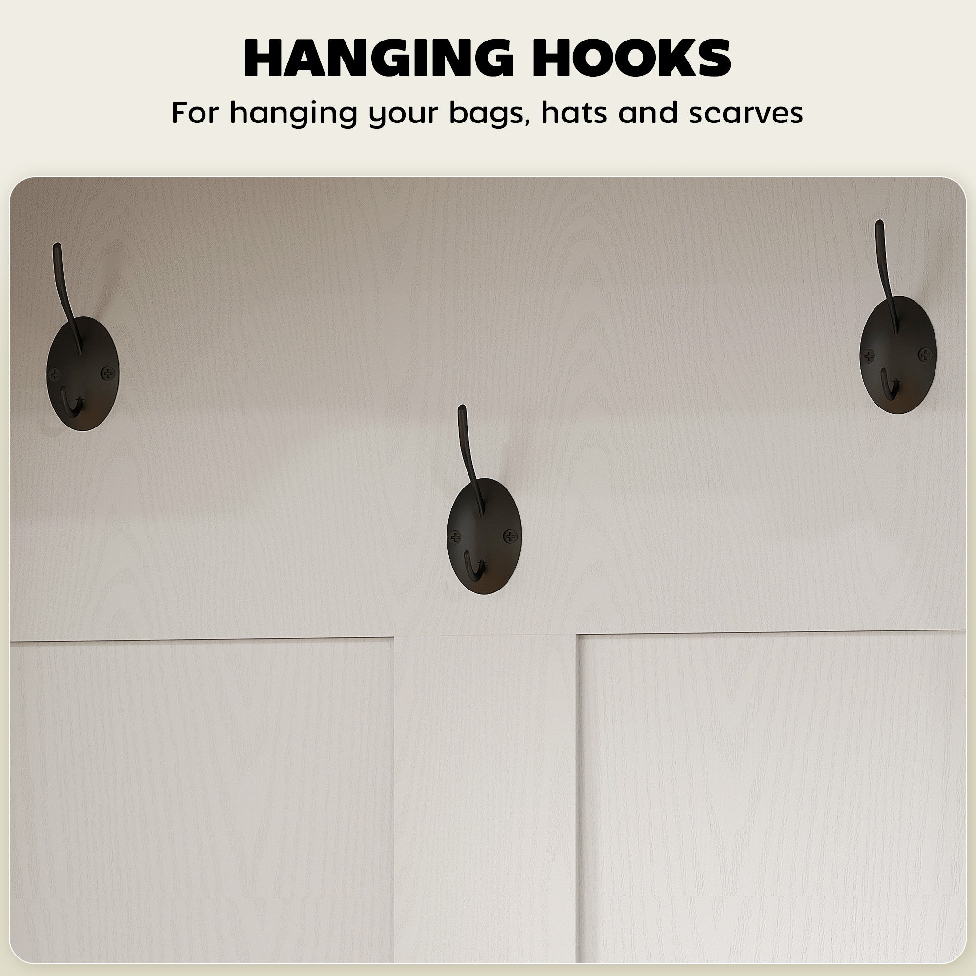 3-in-1 Hall Tree with Shoe Storage, Coat Rack with Bench, Entryway Furniture with Five Hooks, White Wood Grain