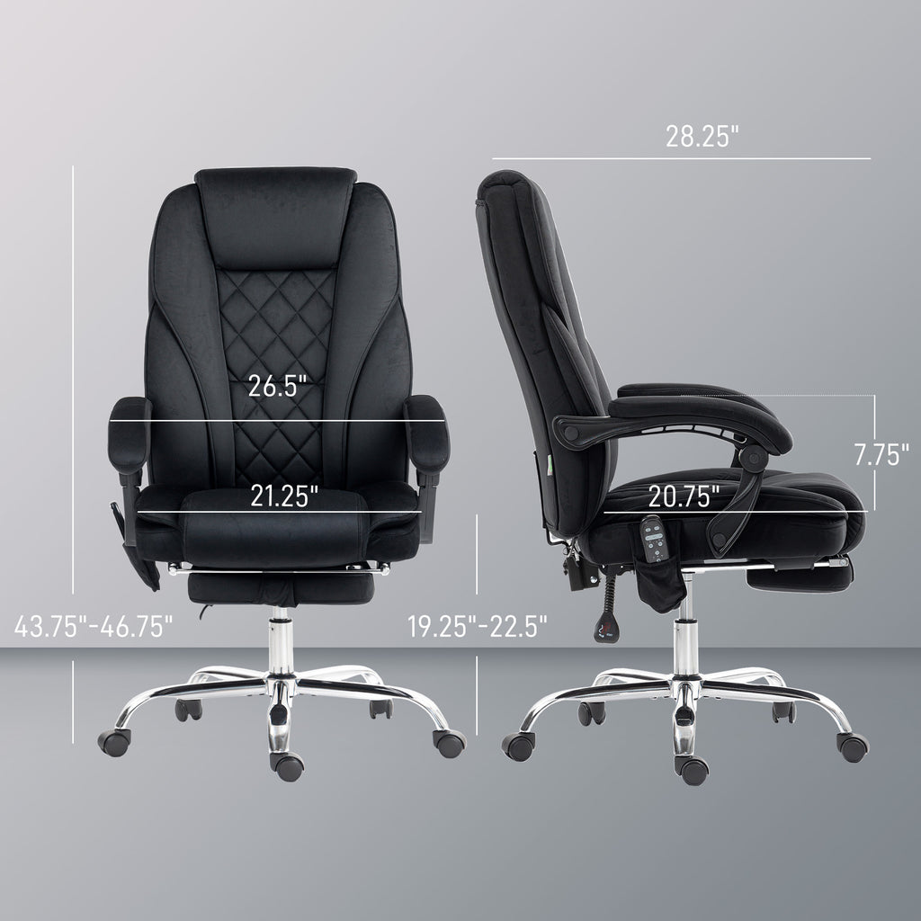 Massage Office Chair, Heated Reclining Computer Chair with Adjustable Height and Footrest, Black