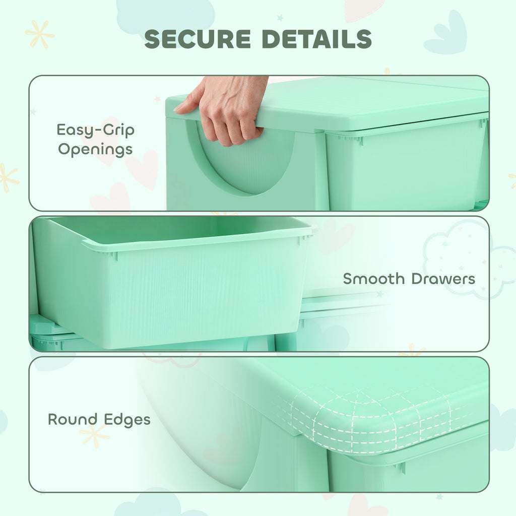 3 Tier Kids Storage Organizer with 6 Drawers for Bedroom, Nursery, Kindergarten, Living Room, Boys and Girls, Green