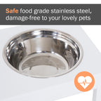 23" Modern Decorative Raised Dog Bowls, Wooden Heavy Duty Pet Food and Water Bowl, Elevated Feeding Station, White