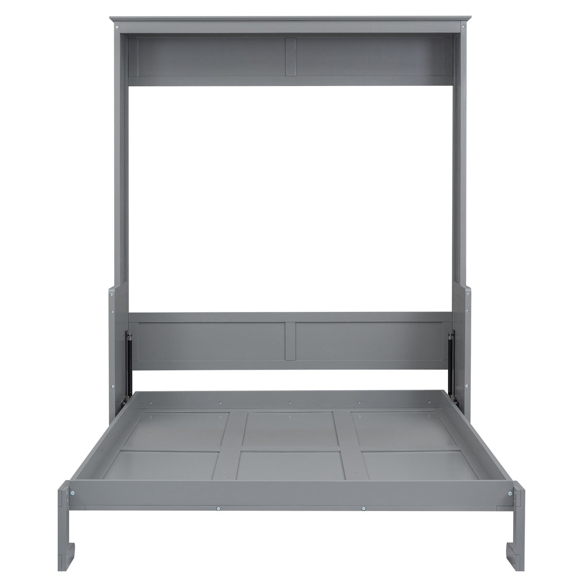 Space-Saving Design Queen Size Murphy Bed with Shelf, Solid Wood and MDF, 86" L x 69.5" W x 87" H, Gray