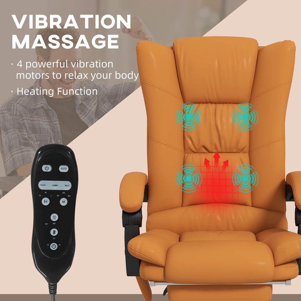 PU Leather Executive Massage Office Chair with 4 Vibration, Reclining w/ Adjustable Height, Swivel Wheels, Light Brown
