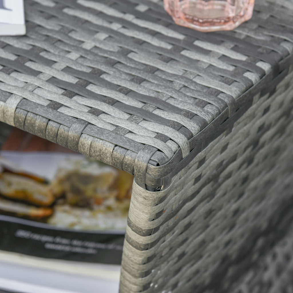 Outdoor Side Table with Umbrella Hole, 2 Tier Rattan Wicker End Table with Storage Shelf, All Weather for Patio, Garden, Backyard, Mixed Gray