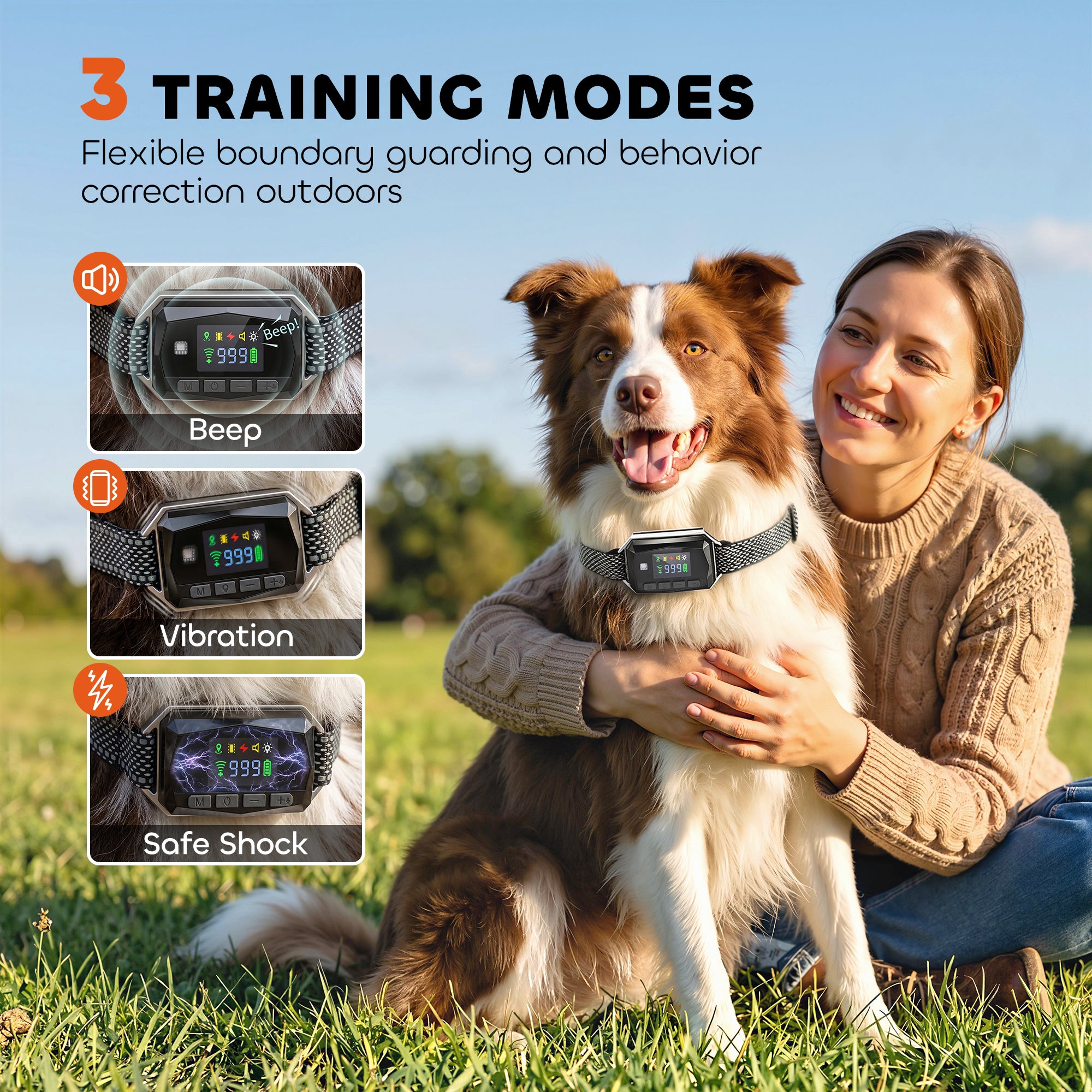 GPS Dog Training Collar IP67 Waterproof E Collar Remote Rechargeable Black