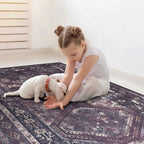 2x10 Low-Pile Non-Slip Non-Shedding Washable Area Rug, Kid and Pet Friendly, Carpet for Living Room, Bedroom, Kitchen, Black+Burgundy