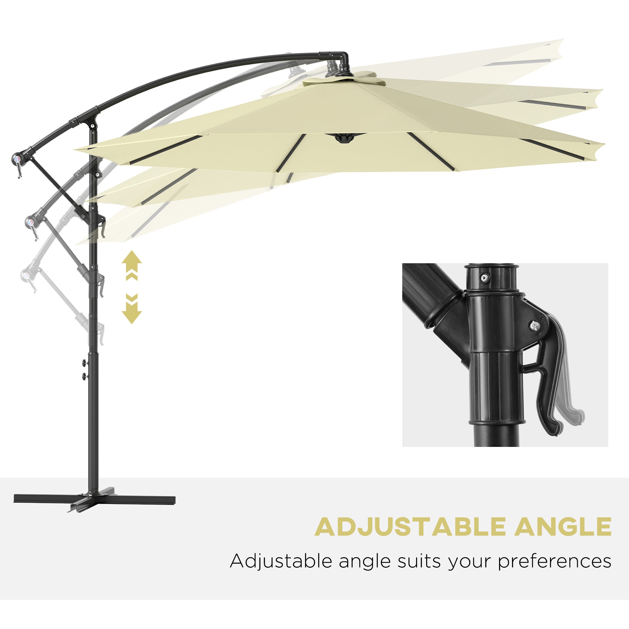 10' Cantilever Tilt Offset Patio Umbrella w/ UV & Water Safe Material & Cross Base (Weight Not Included), Beige