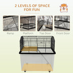 22" 2-Tier Hamster Cage with Extra-Deep 14" Base, Small Animal Cage with Ramp, Water Bottle, Food Dish, Wheels, Black