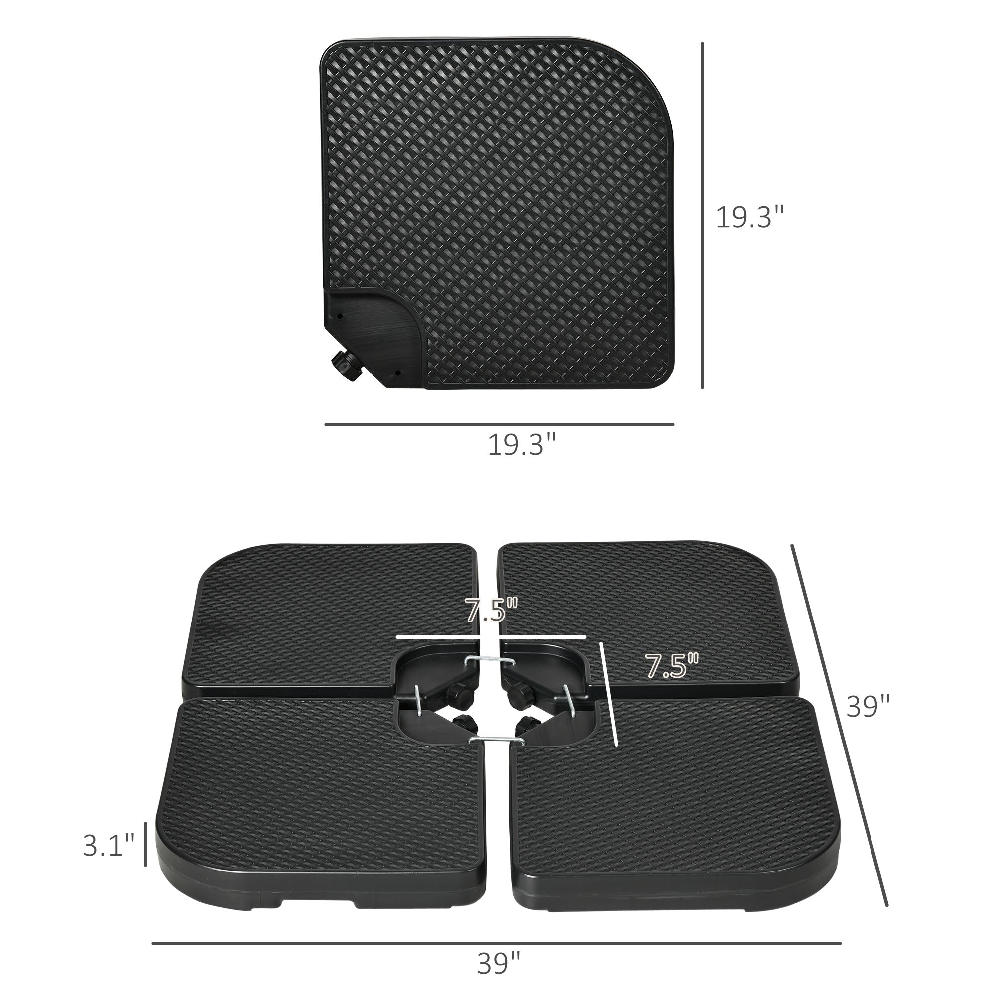 4PCs 175lb Cantilever Patio Umbrella Base Weights, HDPE Water and Sand Filled Umbrella Weights, Black