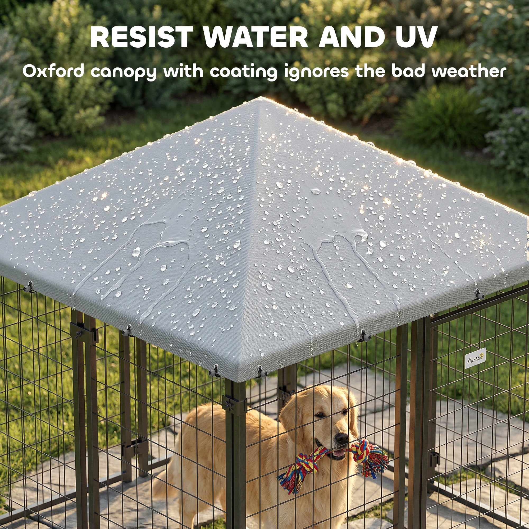 Lockable Dog House Kennel with Water-resistant Roof for Small and Medium Sized Pets, 4.7' x 4.7' x 5.1', Silver