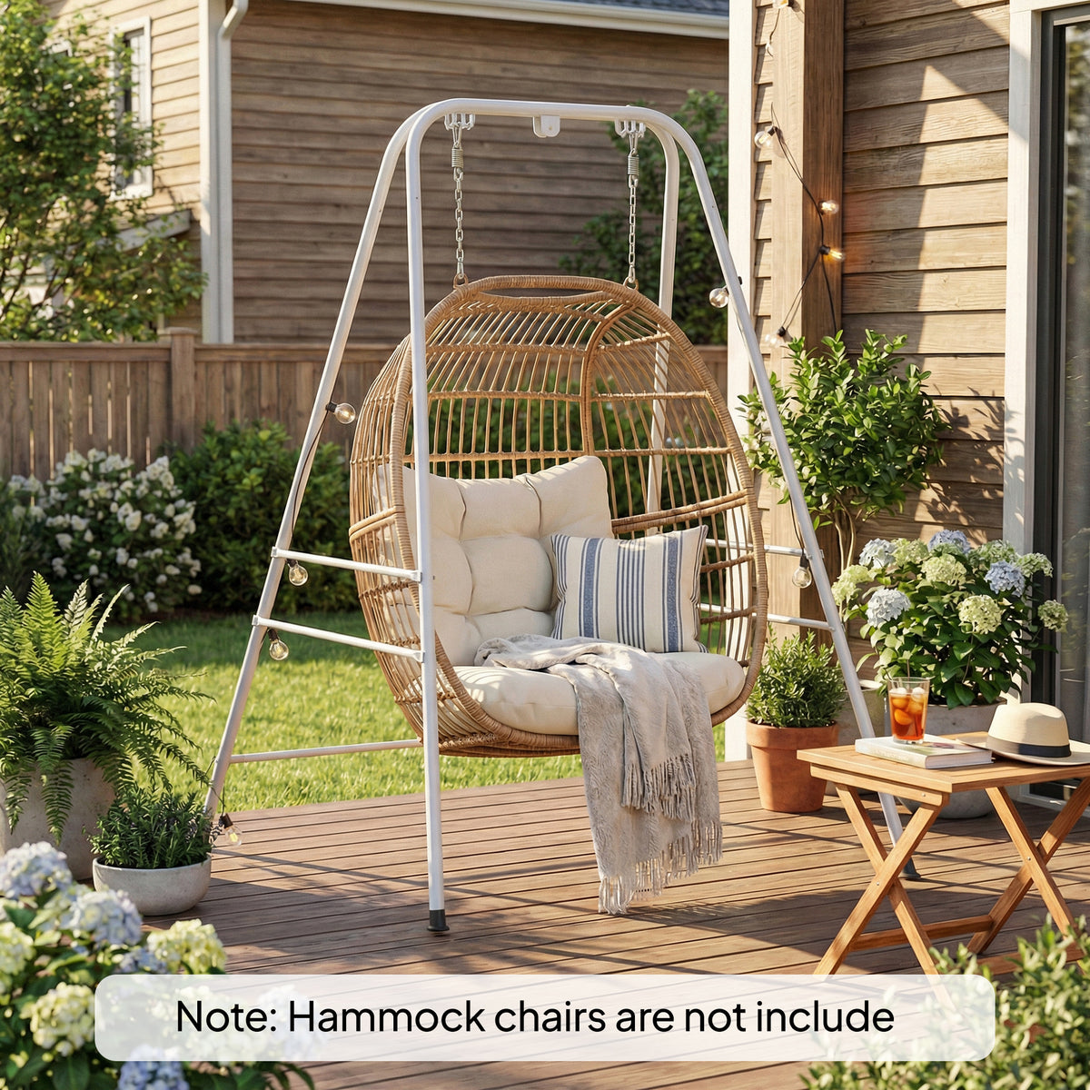 Hammock Chair Stand Indoor and Outdoor Use with Anti-Slip Foot Pads, 2 Carabiners, White