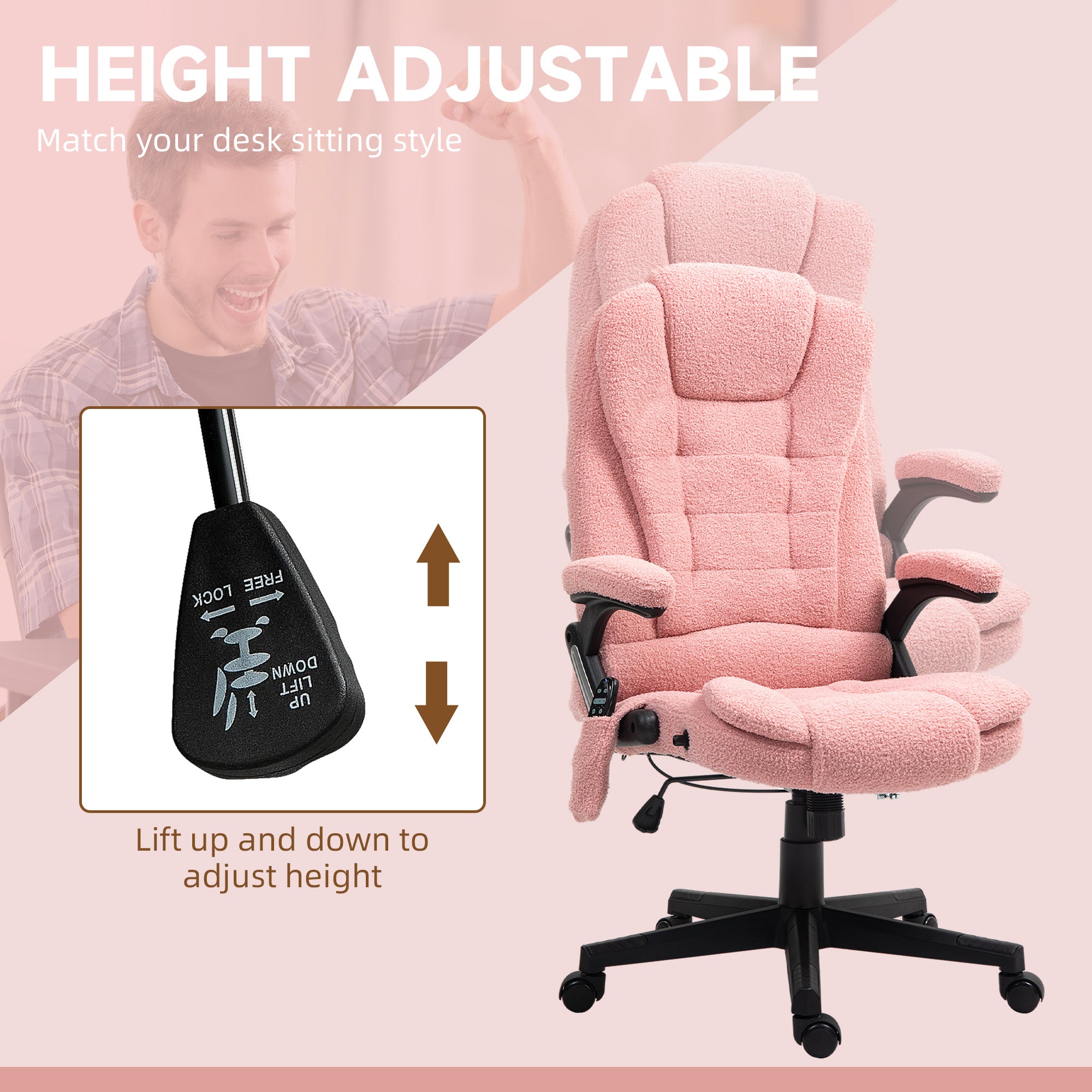 6 Point Executive Office Chair with Heat, Velvet High Back Vibrating Massage Office Chair, Pink