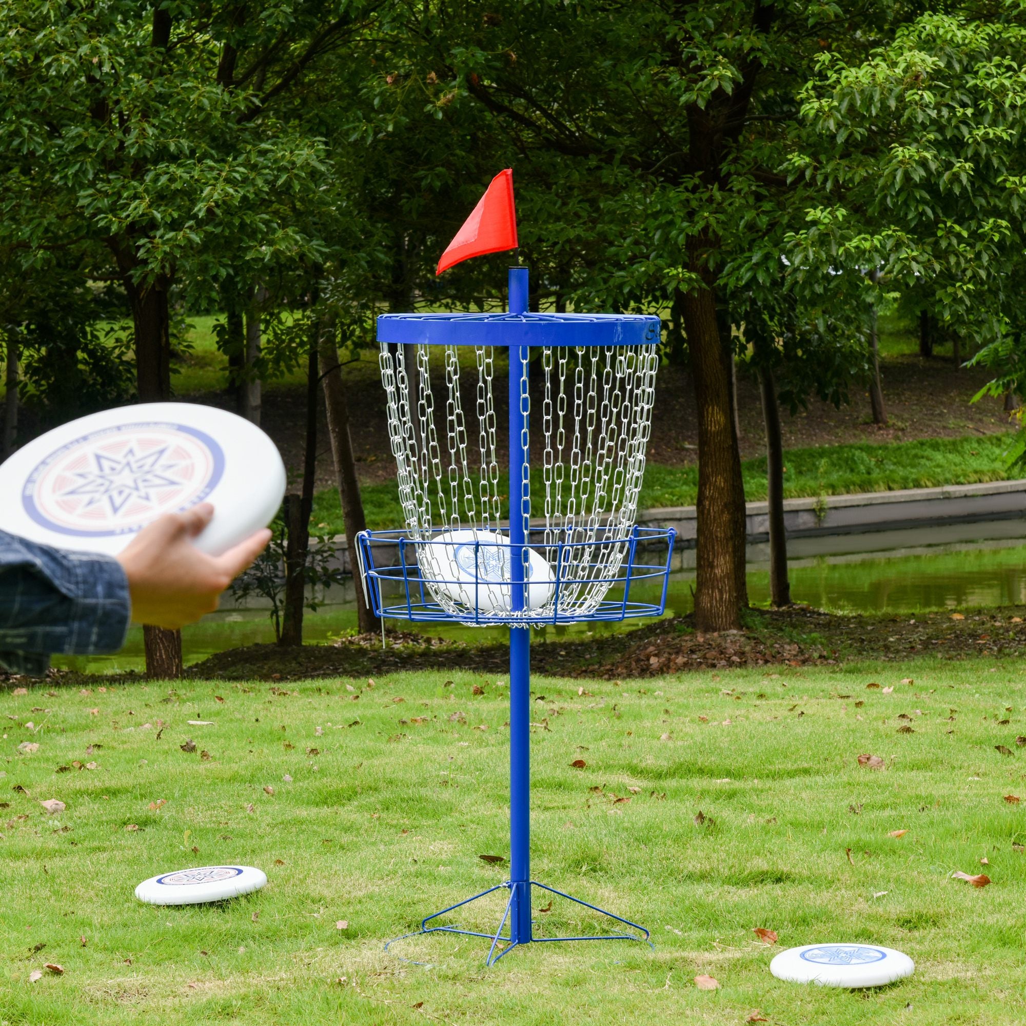 Portable Disc Golf Basket Target with 24-Chain, Travel Bag, Dark Blue