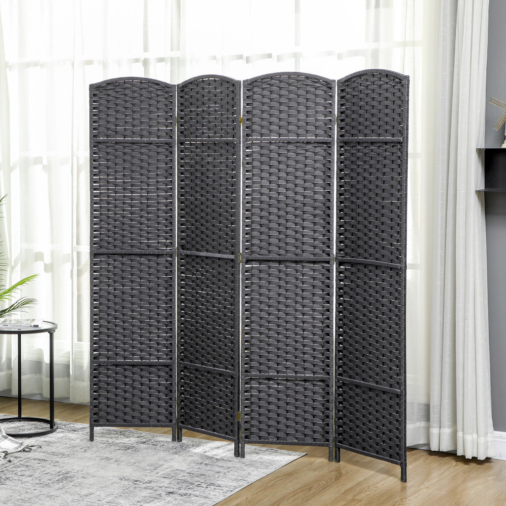Folding Room Divider Screen 4 Panel 5.6 ' Tall Privacy Screen Freestanding Room Partition for Home Office, Charcoal Gray