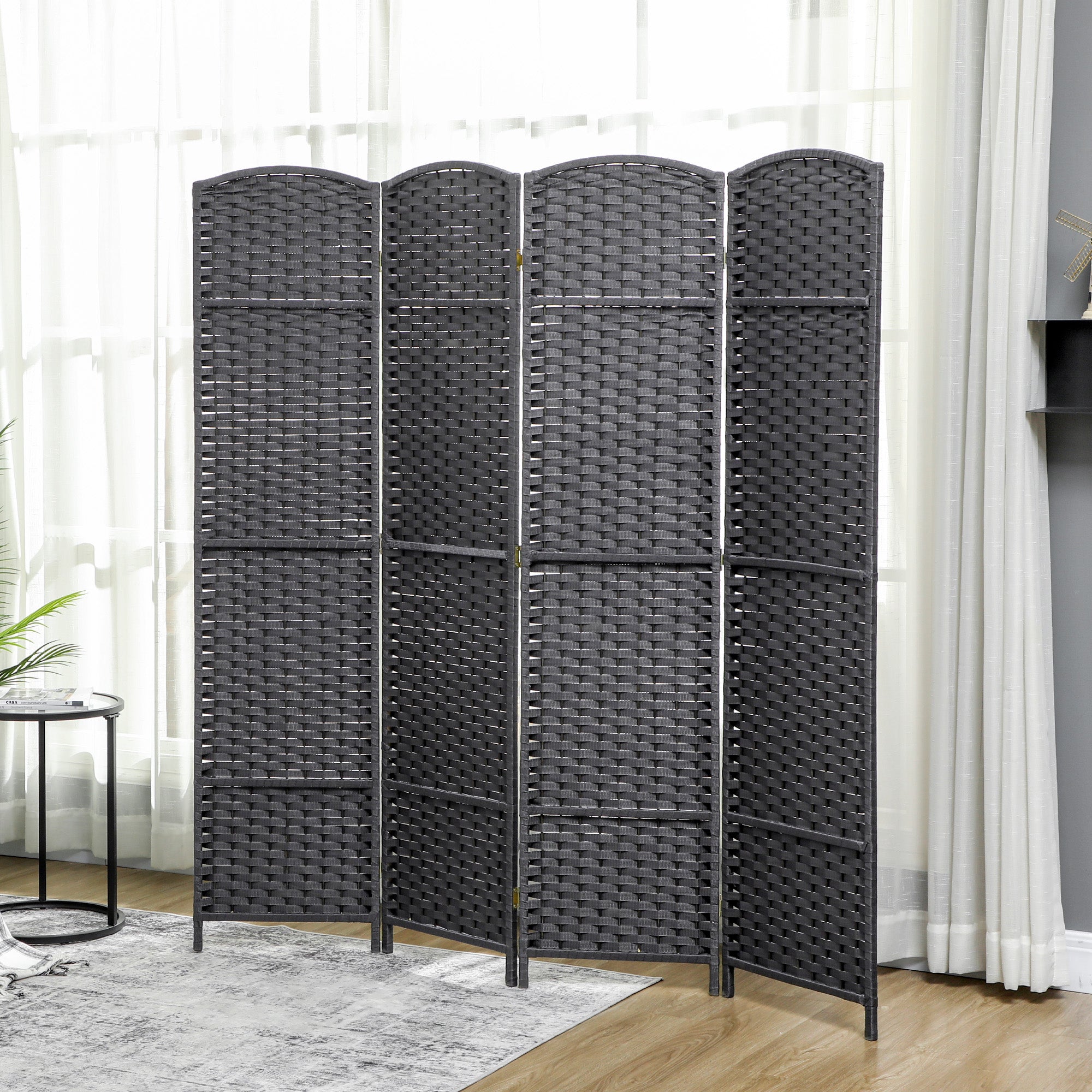 Folding Room Divider Screen 4 Panel 5.6 ' Tall Privacy Screen Freestanding Room Partition for Home Office, Charcoal Gray