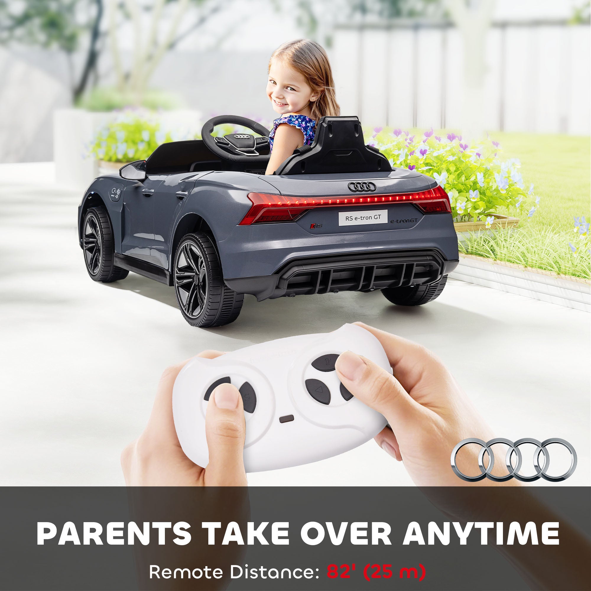 12V Licensed RS E-tron GT Kids Ride on Car with Remote Control, Suspension, Horn, Music, Lights, Gray