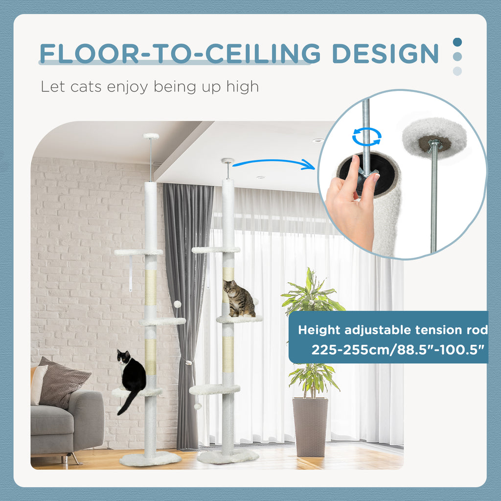 8.4' Floor to Ceiling Cat Tree, Adjustable Height, White