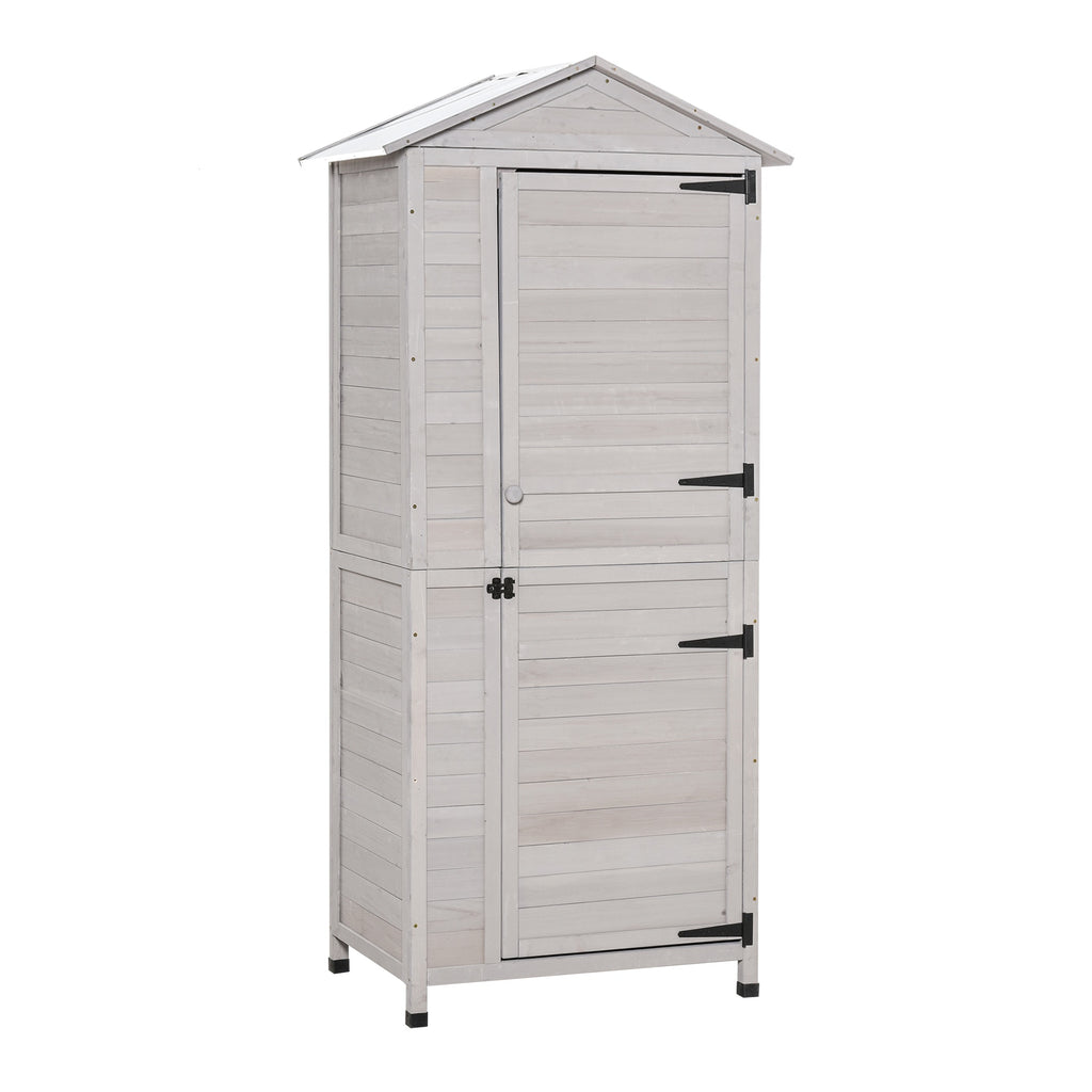 Wooden Garden Cabinet 4-Tier Storage Shed Lockable Organizer w/ Foot Pad Handle