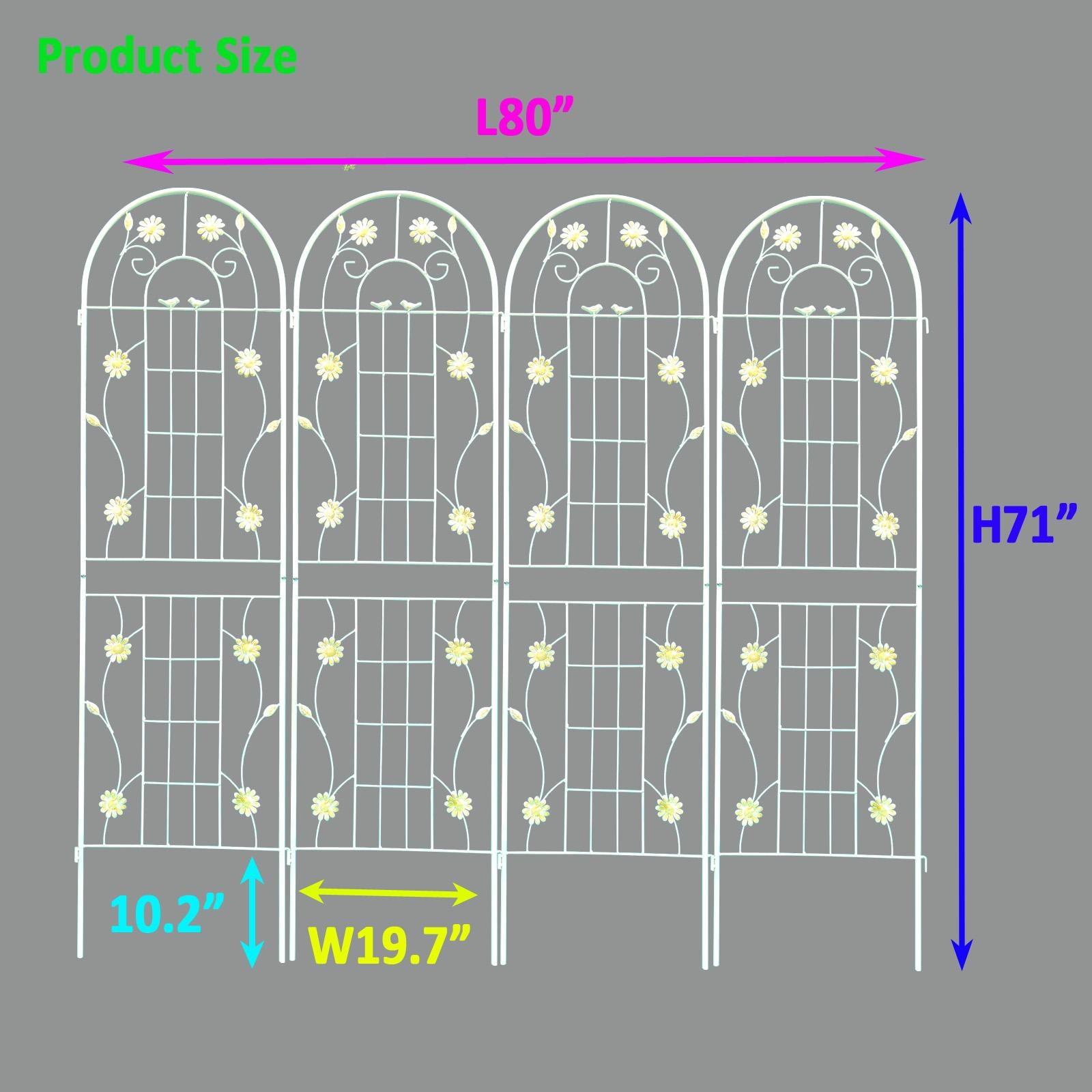 4 Pack Rustproof Metal Garden Trellis for Climbing Plant Support, Outdoor Flower Trellis, Easy Assembly, Cream White