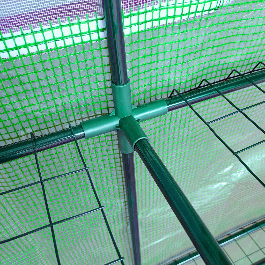 7' x 3' x 7' Lean to Greenhouse, Walk-In Green House, Plant Nursery with 2 Roll-up Doors and Windows, PE Cover and 3 Wire Shelves, Green