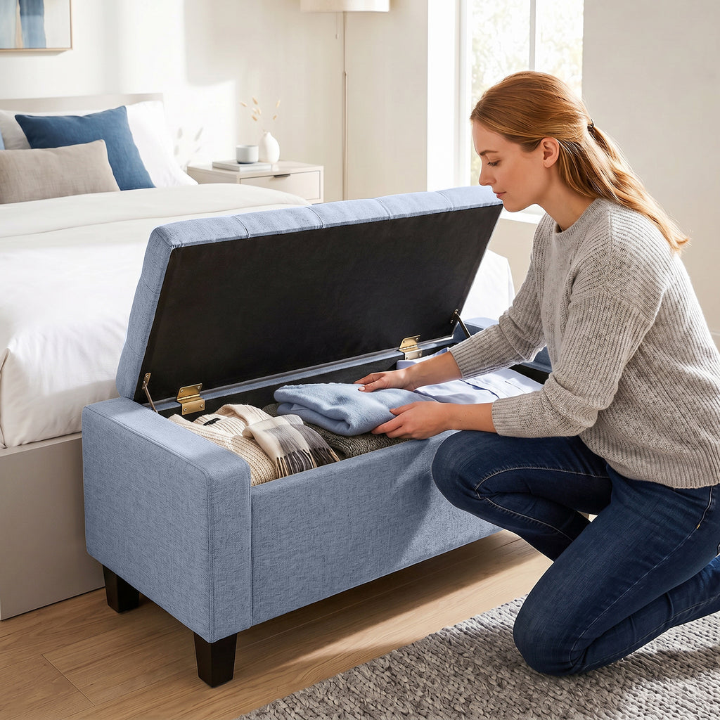 Storage Ottoman, Storage Bench with Wooden Legs, Tufted Armrests for Entryway, Living Room, Bedroom, 36.6", Dark Gray