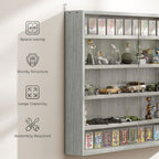5-Tier Display Cabinet, Wall-Mounted Display Case with 2 Glass Doors and Adjustable Shelves, Gray