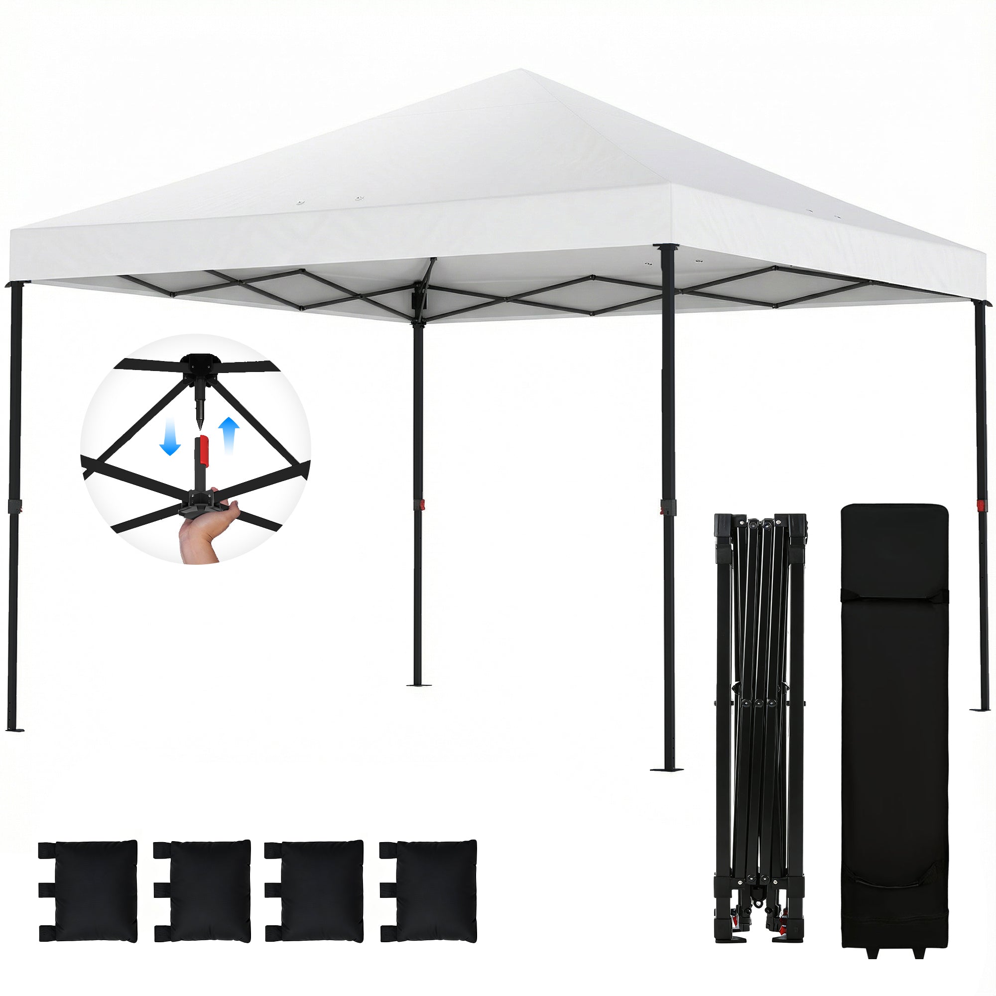 10 x 10 ft Pop Up Canopy Tent with One Push Setup, Outdoor Portable Instant Canopy Shelter w/ Roller Bag, White