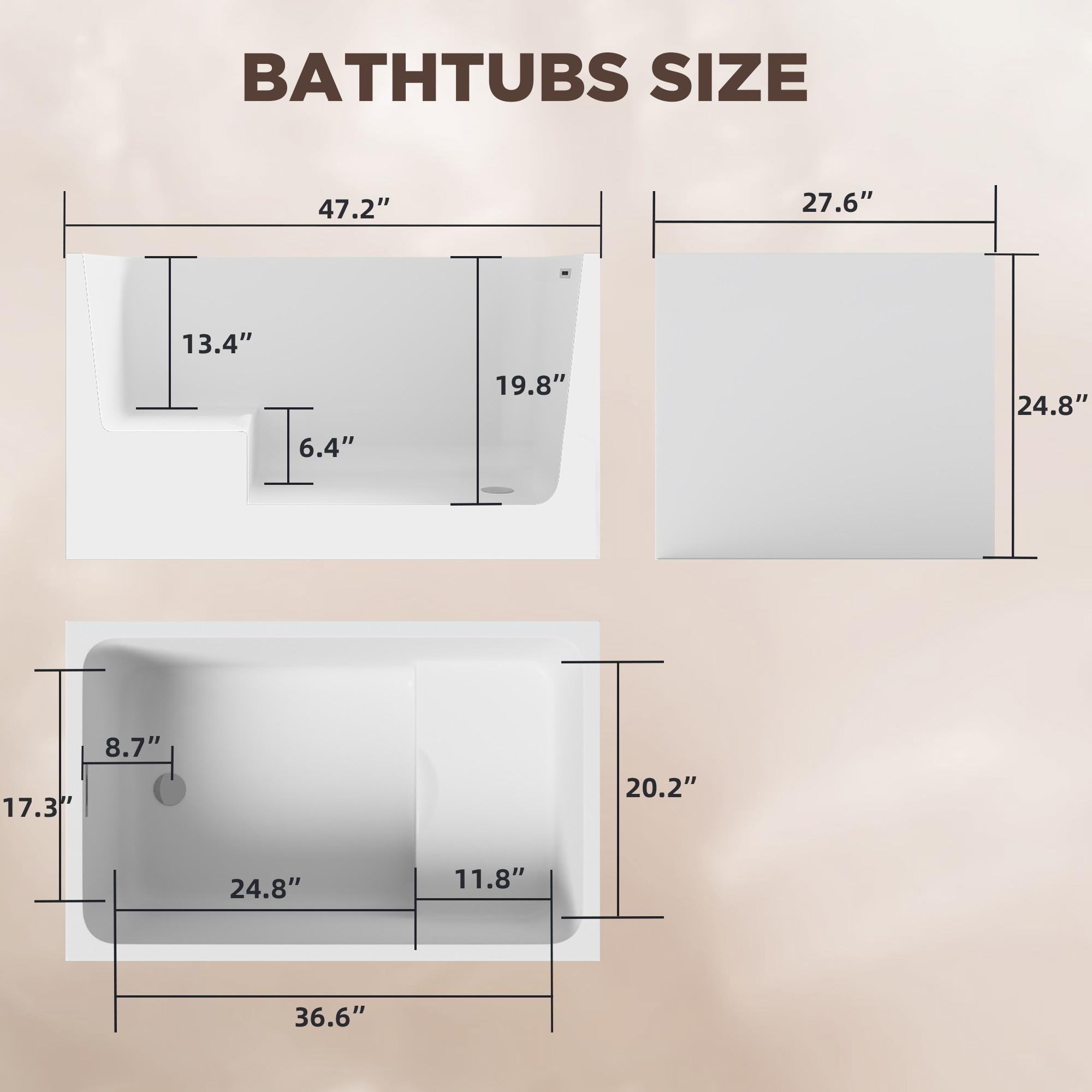47" Acrylic Freestanding Bathtub with Built-In Seat, Ergonomic Sloping Backrest, Soaking Tub for Bathroom, 47" L x 27.5" W x 25" H, Gloss White