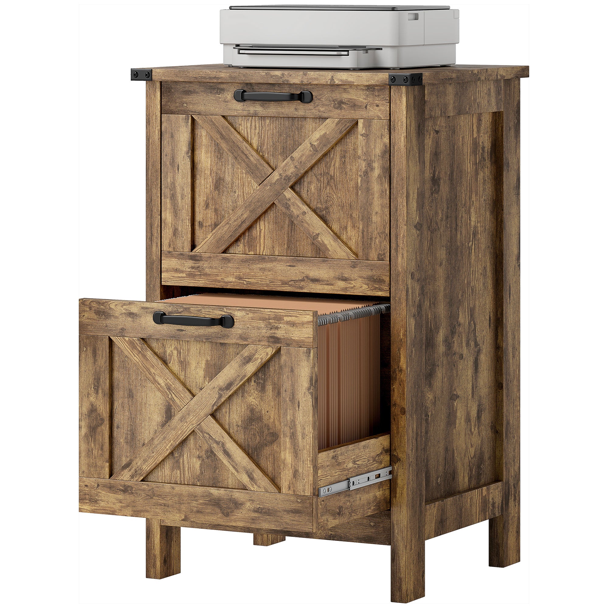 Vertical File Cabinet with 2 Drawers, Rustic Farmhouse Office Storage Cabinet for A4, Letter Size, Rustic Brown
