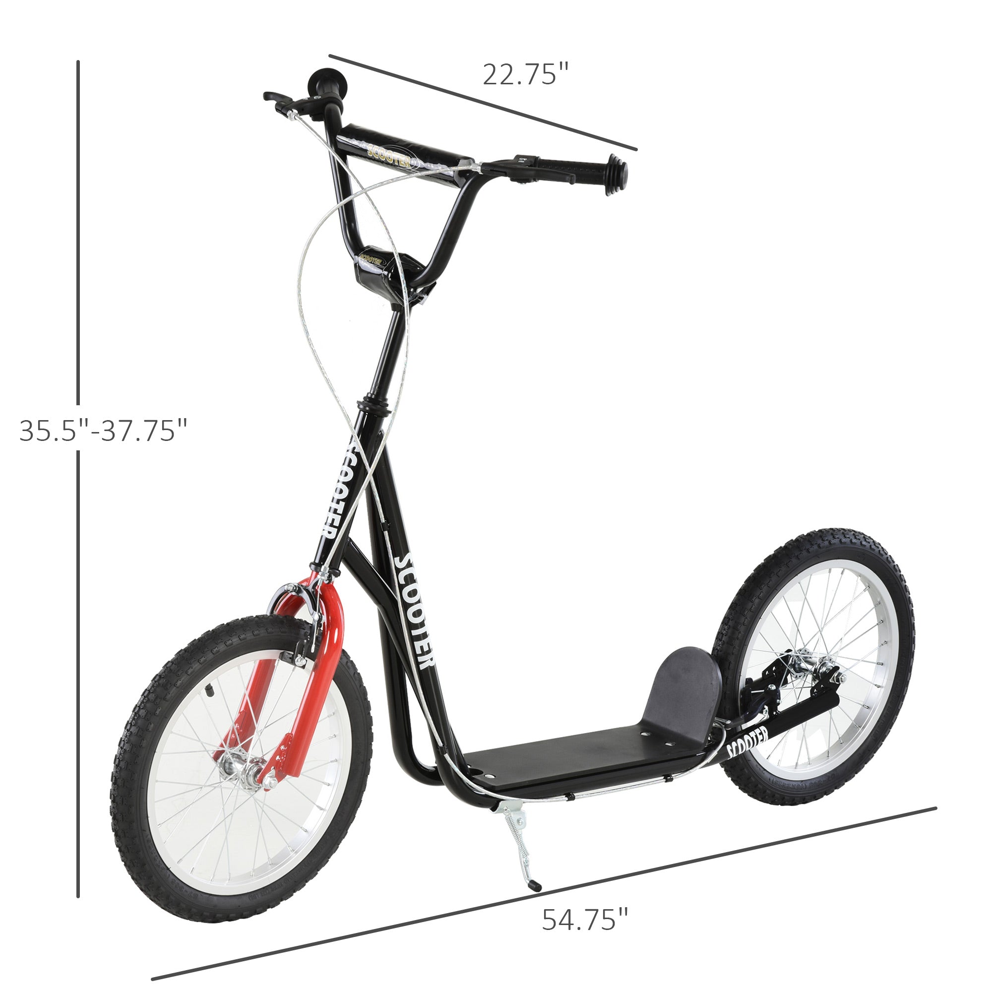 Youth Scooter Kick Scooter for Kids 5+, Max Load 220 LBS., with Adjustable Handlebar, 16" Inflatable Wheels, Dual Brakes, Black