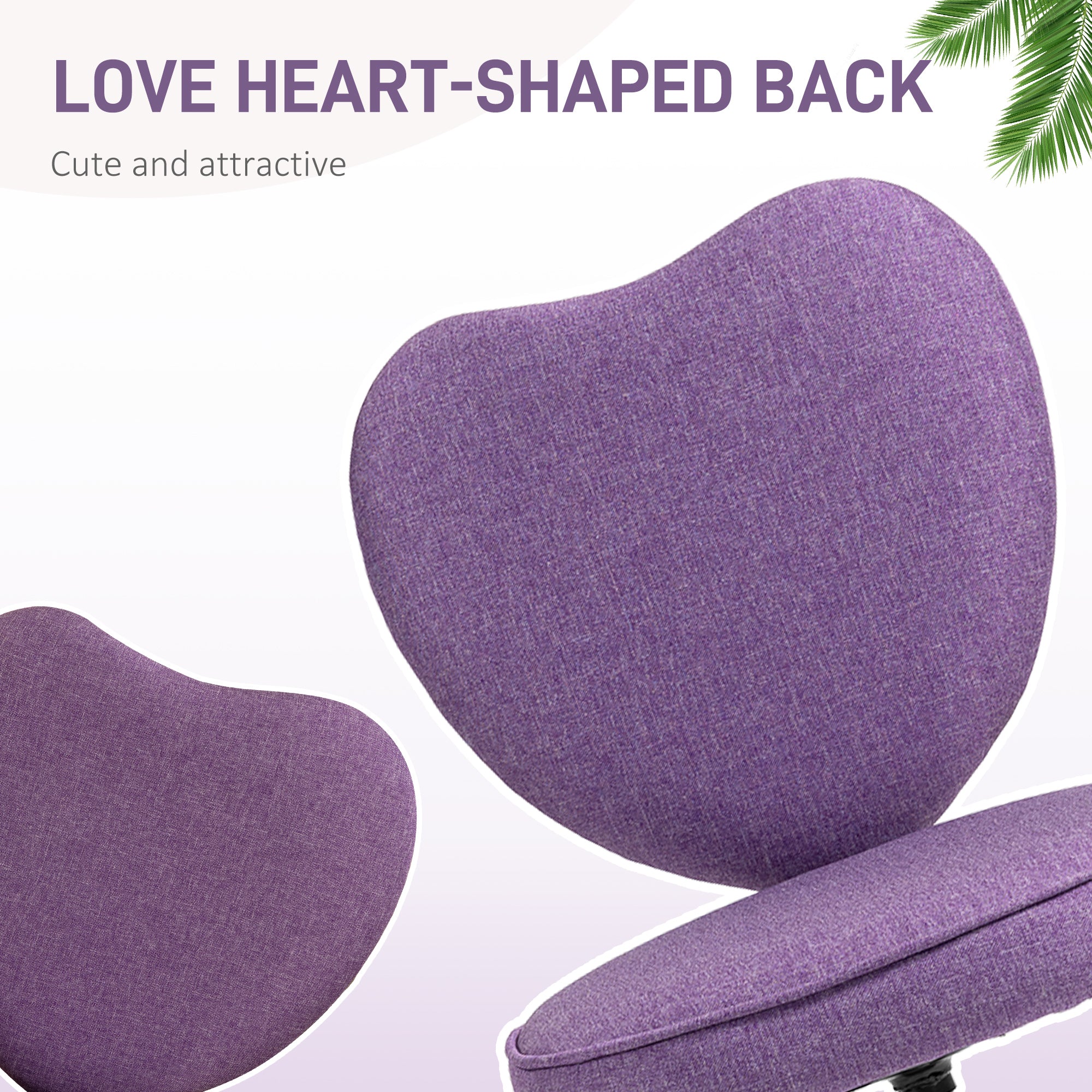 Heart Love Shaped Back Design Office Chair with Adjustable Height, Purple