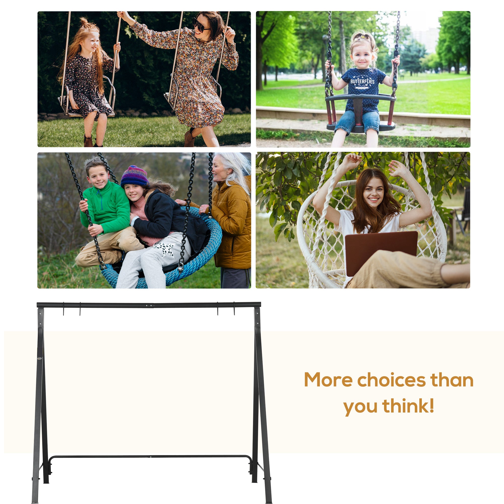 Metal Porch Swing Stand, Heavy Duty Swing Frame, Hanging Chair Stand Only, 528 LBS Weight Capacity, for Backyard, Patio, Lawn, Playground, Black