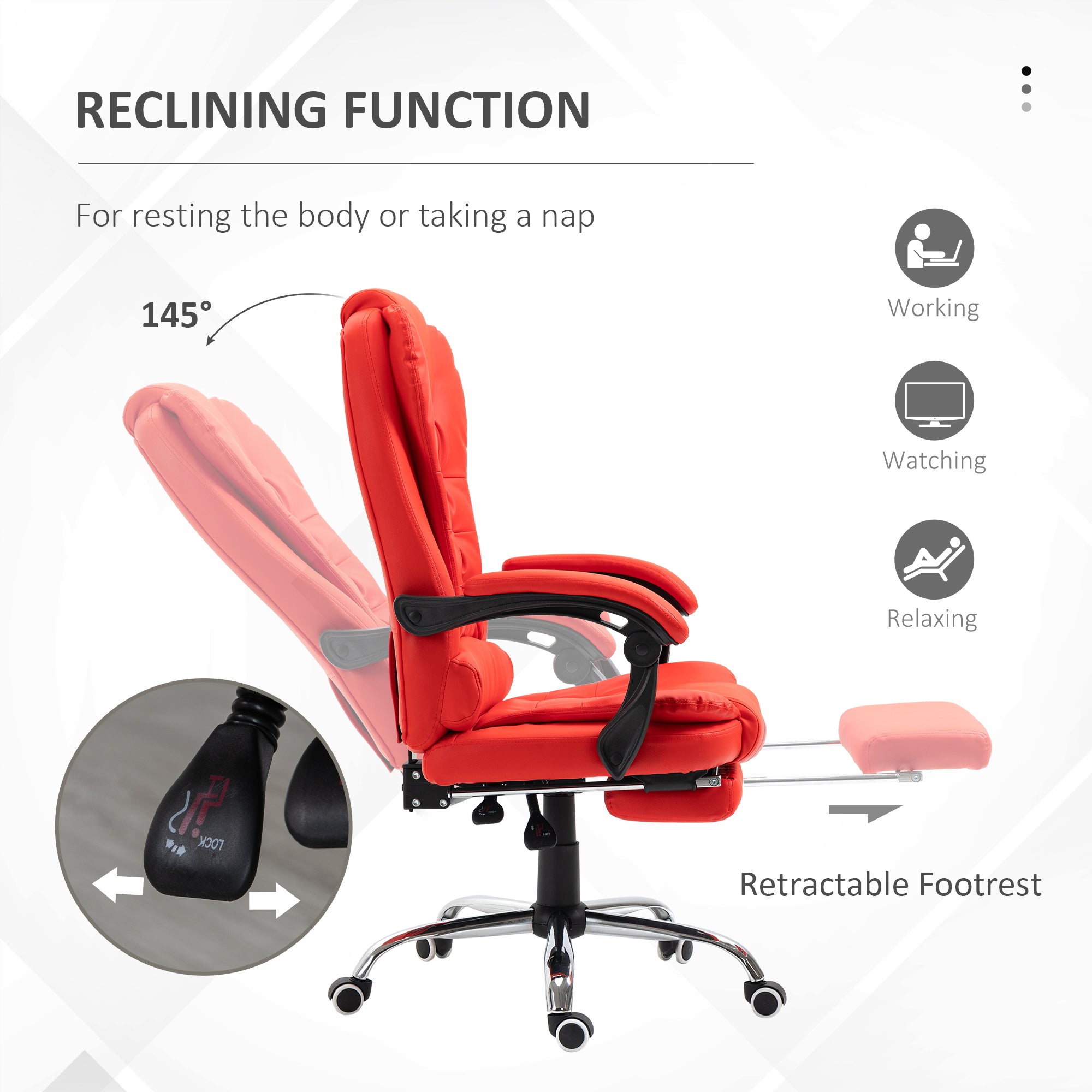 Executive Office Chair, High Back Reclining Computer Chair with Footrest and Armrest, Red
