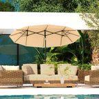 Double Sided Patio Umbrella, 9.7' Large Outdoor Market Umbrella with Push Button Tilt and Crank, 3 Air Vents and 12 Ribs, for Garden, Deck, Pool, Brown