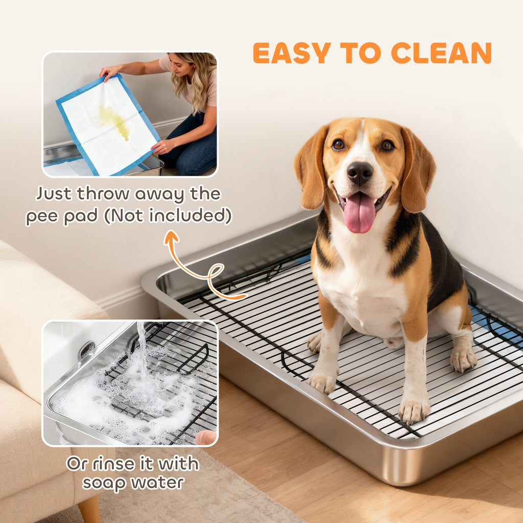 Dog Potty Tray Stainless Steel for Small and Medium Dogs, Dog Training Tray for Porch, Bathroom, Balcony, 28" x 20" x 4"