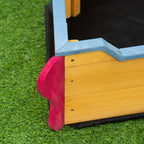 Kids Wooden Sandbox, w/ Canopy Bench Seat Storage Space, Aged 3-8 Years Old