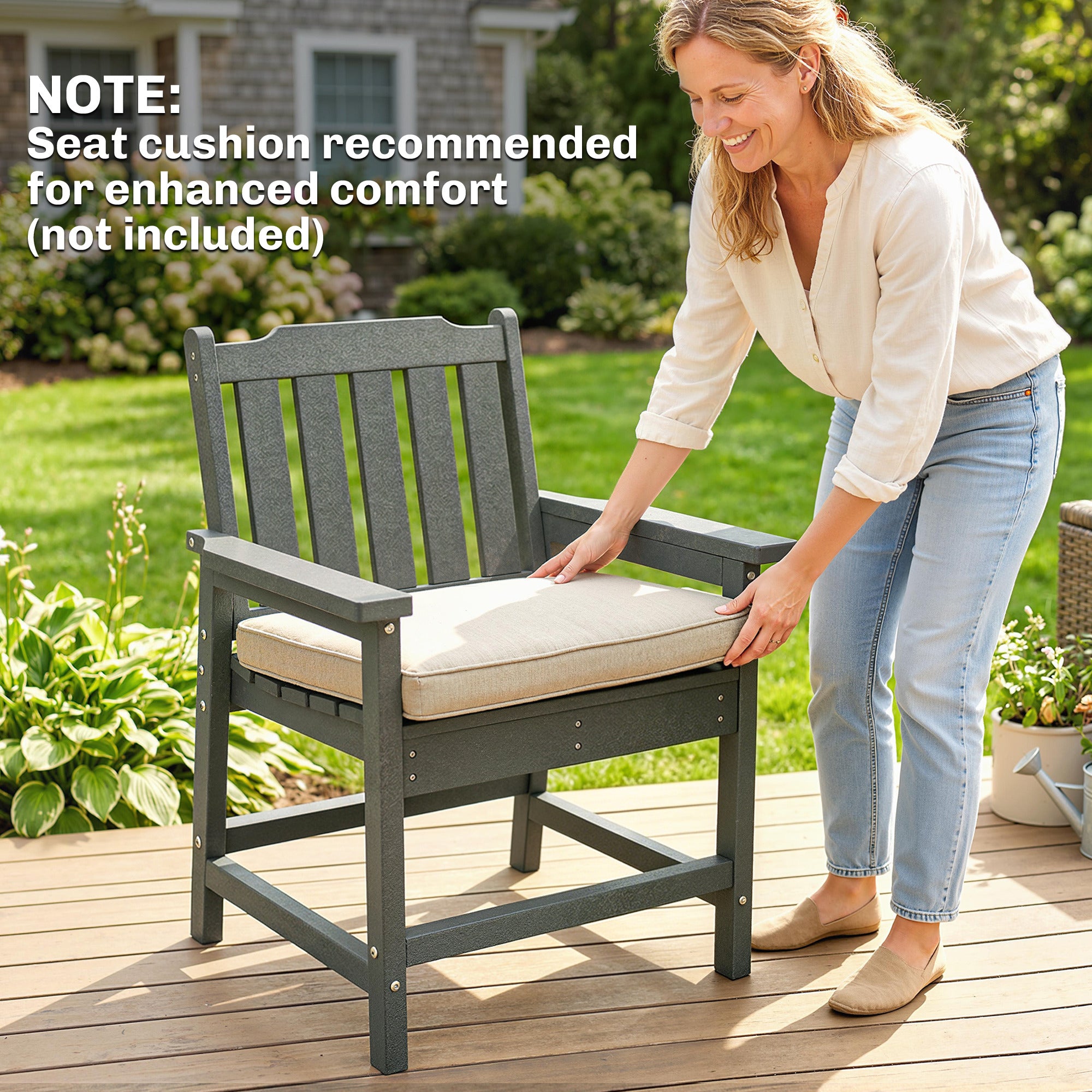 All-Weather Patio Chair, HDPE Patio Dining Chair, Heavy Duty Wood-Like Outdoor Furniture for Garden, Backyard, Deck, Porch, Lawn, Gray