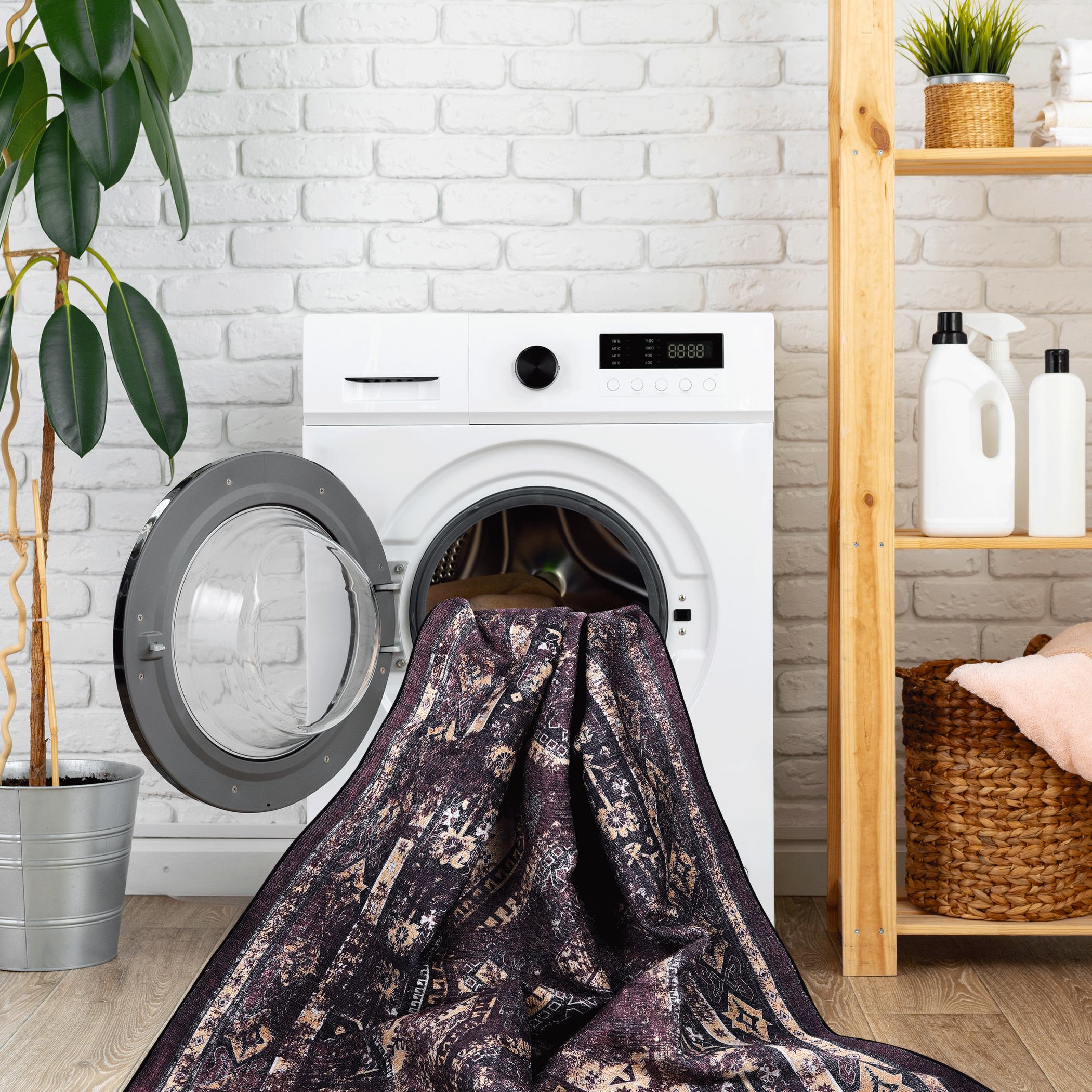 3x5 Washable Low-Pile Non-Slip Non-Shedding Area Rug, Kid and Pet Friendly, Foldable for Living Room, Bedroom, Dining Room, Black+Burgundy
