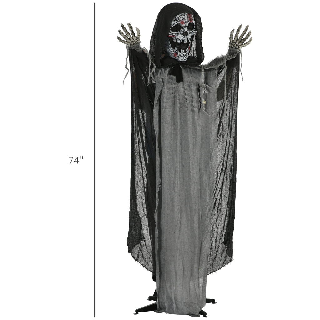 74" Life Size Outdoor Halloween Decorations Skeleton Witch, Animated Prop Animatronic Decor with Sound and Motion Activated, Light Up Eyes and Chest, Howling and Chain Sound