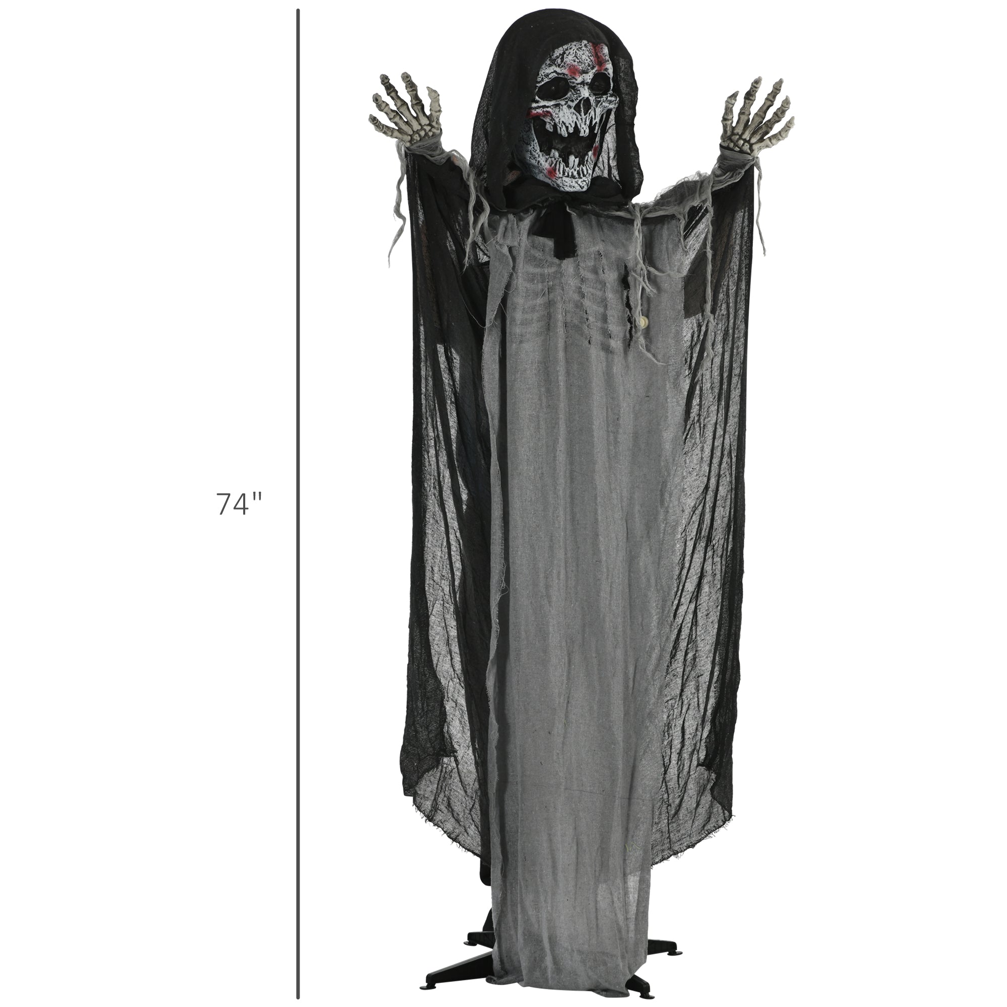 74" Life Size Outdoor Halloween Decorations Skeleton Witch, Animated Prop Animatronic Decor with Sound and Motion Activated, Light Up Eyes and Chest, Howling and Chain Sound