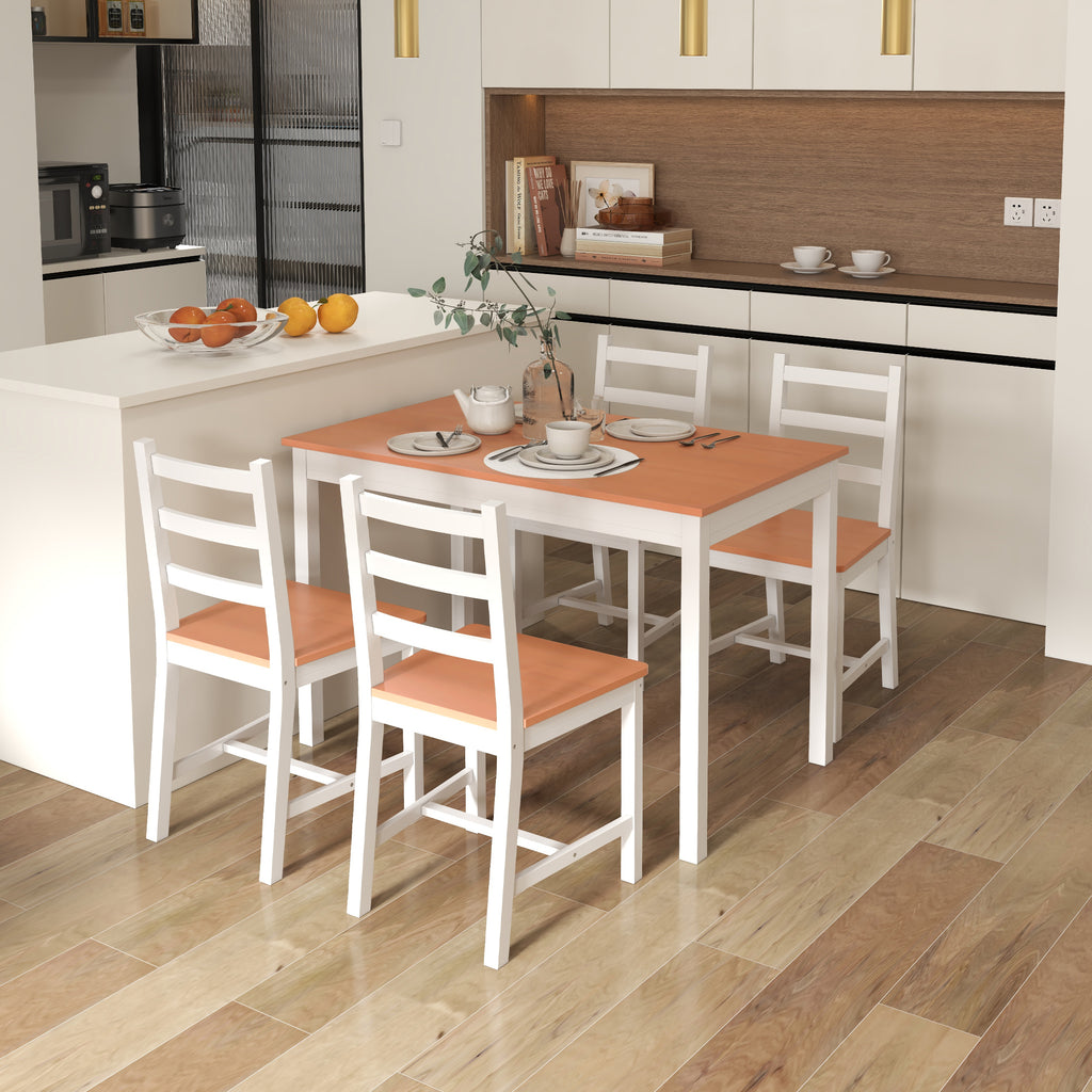 Dining Table Set for 4, 5 Piece Modern Kitchen Table and Chairs, Solid Wood Dining Room Set for Small Spaces, Breakfast Nook, White