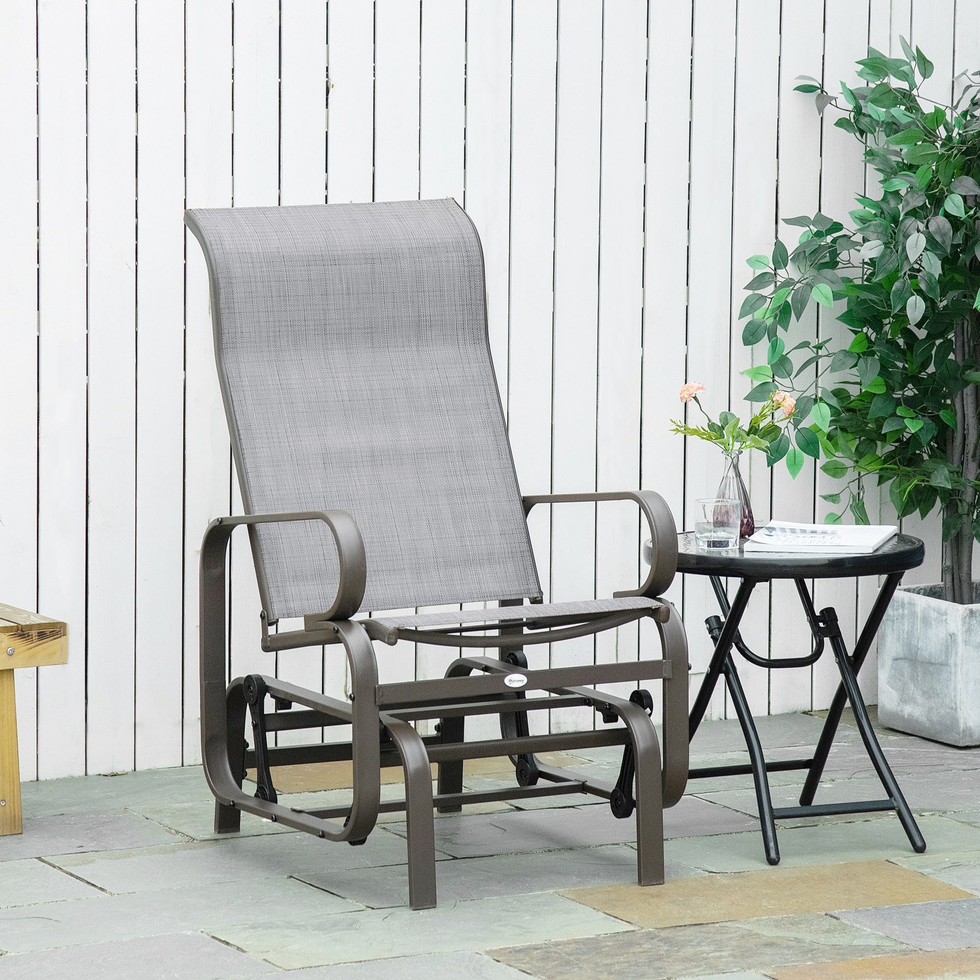 Outdoor Patio Glider Rocker, Metal High-Back Chair for Outdoor Use - Gray