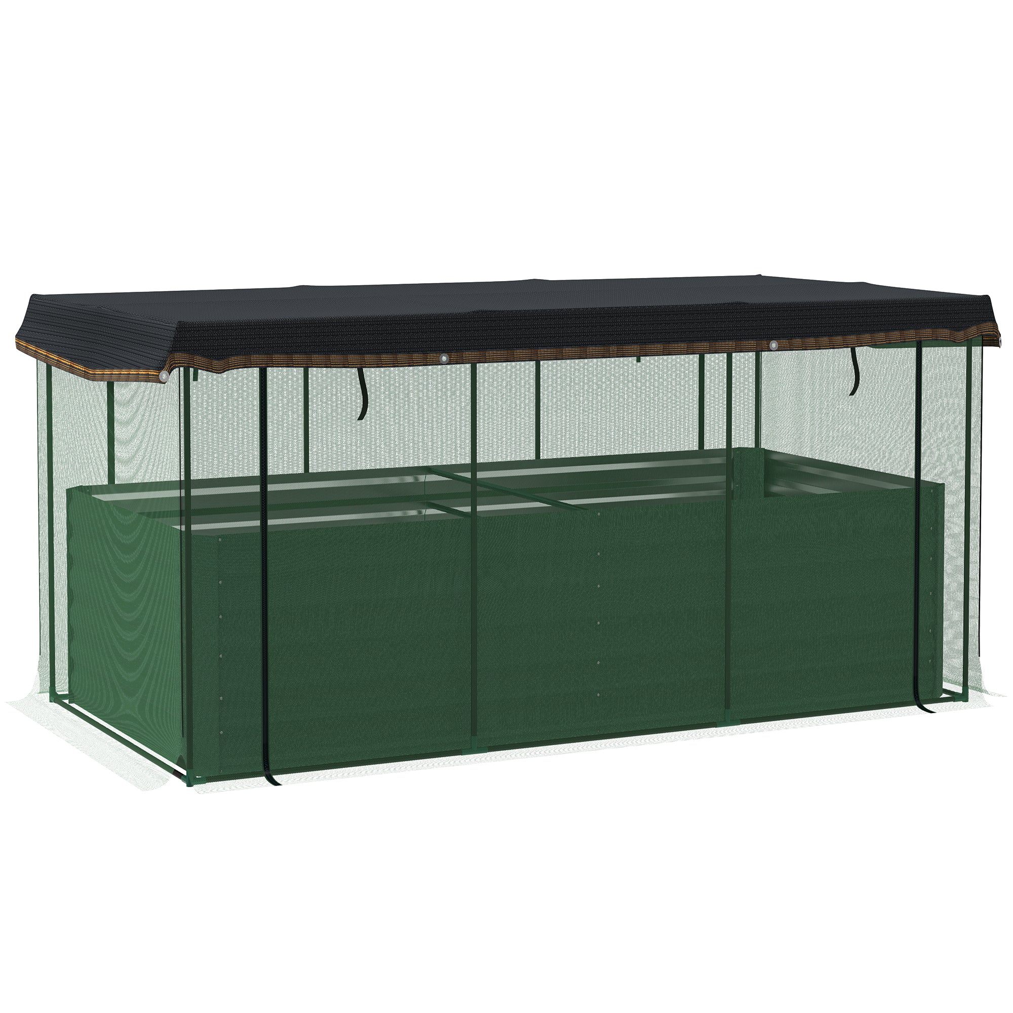 Galvanized Steel Planter Box with Crop Cage and Shade Cloth, Raised Garden Bed for Flowers, Veggies and Herbs, Green