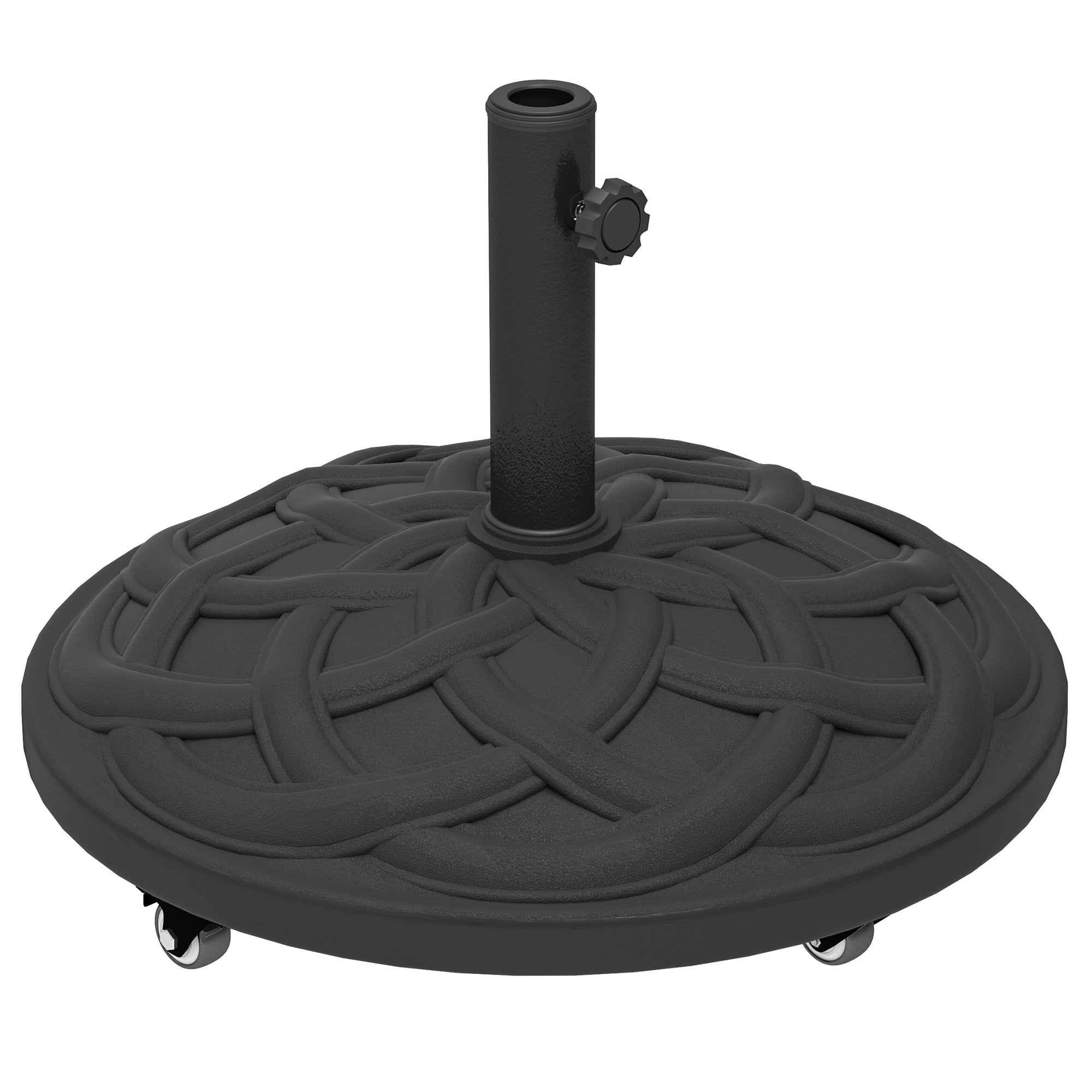 Round Patio Umbrella Base with Wheels, 44 lbs Resin Umbrella Stand Base, Heavy Duty Patio Umbrella Holder for 1.3"/1.5"/1.9" Umbrella Poles for Outdoor, Lawn, Poolside, Black