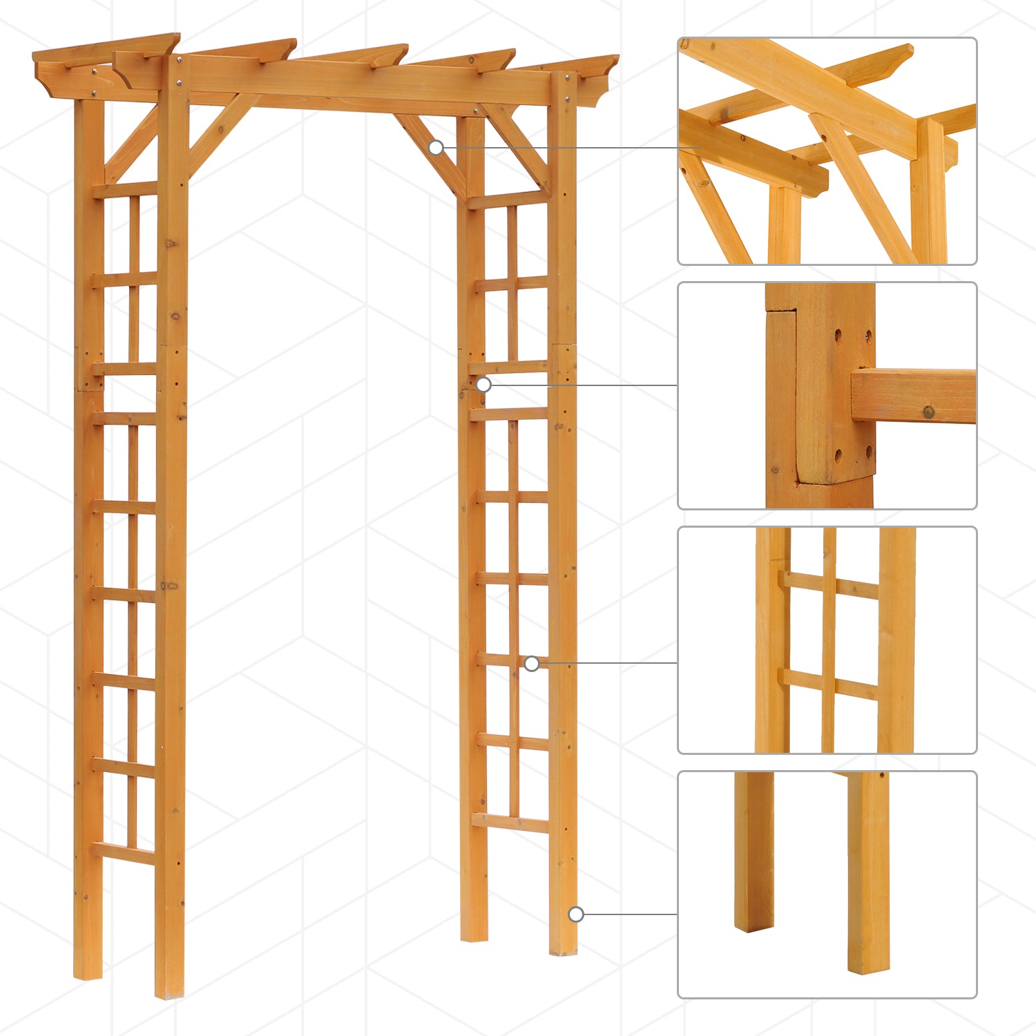 7' Wood Steel Outdoor Garden Arched Trellis Arbor with Natural Fir Wood & Side Panel for Climbing Vines, Orange
